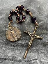 Load image into Gallery viewer, Saint Lawrence Pocket Rosary - Amethyst and Bronze - Single Decade Tenner - CeCeAgnes
