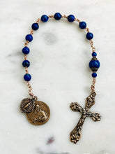 Load image into Gallery viewer, Lapis Lazuli Rosary: Bronze Sacred Heart, Lilies Crucifix

