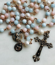 Load image into Gallery viewer, Saint Anne Grandmother Rosary - Mother's Day - Aquamarine Pearls Opals and Bronze CeCeAgnes
