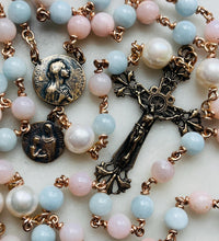 Load image into Gallery viewer, Saint Anne Grandmother Rosary - Mother's Day - Aquamarine Pearls Opals and Bronze CeCeAgnes
