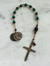 Load image into Gallery viewer, Saint Peregrine Rosary: Bronze, Malachite, Amethyst Single Decade

