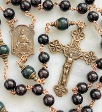 Load image into Gallery viewer, Sacred Heart Rosary - Garnet jade and Bronze CeCeAgnes
