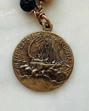 Load image into Gallery viewer, Saint George Pocket Rosary: Lava Bead, Ox Bone Skull, Bronze
