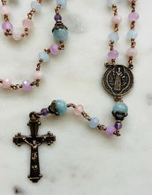 Load image into Gallery viewer, Saint Benedict Petite Pastel Gemstone Rosary - Dream Quartz and Bronze - CeCeAgnes
