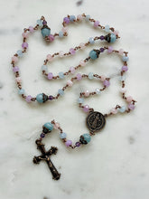 Load image into Gallery viewer, Saint Benedict Petite Pastel Gemstone Rosary - Dream Quartz and Bronze - CeCeAgnes

