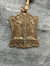 Load image into Gallery viewer, Sacred Heart Indulgence Prayer - Bronze and leather - Pocket Rosary
