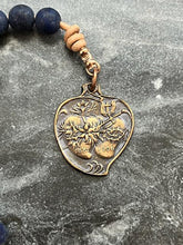 Load image into Gallery viewer, Sacred Heart Immaculate Heart - Caracava Crucifix - Bronze and leather - Pocket Rosary
