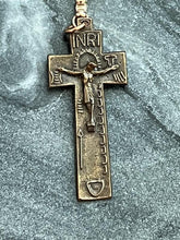 Load image into Gallery viewer, Saint Patrick Irish Tenner - Penal Crucifix - Bronze and leather - Pocket Rosary
