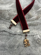 Load image into Gallery viewer, Velvet Catholic Bookmark - Saint Pio - Bronze -Red Velvet
