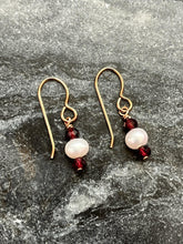 Load image into Gallery viewer, Earrings - Solid Bronze Pearl and Garnet
