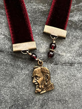 Load image into Gallery viewer, Velvet Catholic Bookmark - Saint Pio - Bronze -Red Velvet
