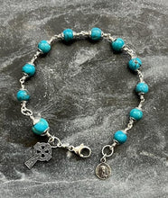 Load image into Gallery viewer, Turquoise and Sterling Silver Rosary Bracelet - Virgin Mary - Mater Dolorosa and Celtic Cross
