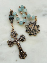 Load image into Gallery viewer, Our Lady of Fatima Pocket Rosary - Aquamarine and Bronze - Single Decade Rosary CeCeAgnes
