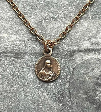 Load image into Gallery viewer, TINY Saint Therese Necklace - Little Flower - Very Small Dainty Little Catholic - CeCeAgnes

