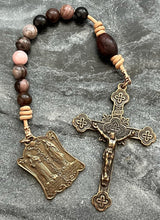 Load image into Gallery viewer, Sacred Heart Indulgence Prayer - Bronze and leather - Pocket Rosary

