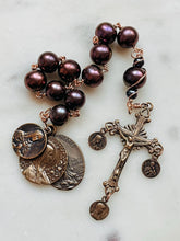 Load image into Gallery viewer, Chocolate Bronze Freshwater Pearl Rosary: Wire-Wrapped Virgin Mary Medals
