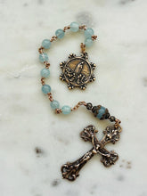 Load image into Gallery viewer, Our Lady of Fatima Pocket Rosary - Aquamarine and Bronze - Single Decade Rosary CeCeAgnes
