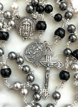 Load image into Gallery viewer, Holy Souls Sterling Silver Ombré Rosary - Crystal Pearls Black Gray and White - Purgatory CeCeAgnes
