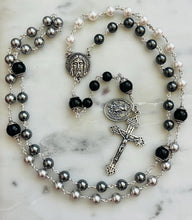 Load image into Gallery viewer, Holy Souls Sterling Silver Ombré Rosary - Crystal Pearls Black Gray and White - Purgatory CeCeAgnes
