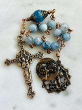 Load image into Gallery viewer, Saint Michael Aquamarine Gemstone Rosary: Bronze Single Decade
