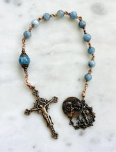 Load image into Gallery viewer, Saint Michael Aquamarine Gemstone Rosary: Bronze Single Decade
