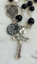 Load image into Gallery viewer, Holy Souls Sterling Silver Ombré Rosary - Crystal Pearls Black Gray and White - Purgatory CeCeAgnes
