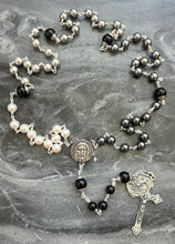 Load image into Gallery viewer, Holy Souls Sterling Silver Ombré Rosary - Crystal Pearls Black Gray and White - Purgatory CeCeAgnes
