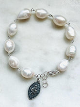 Load image into Gallery viewer, Sterling Silver Sacred Heart Rosary Bracelet: Freshwater Pearl Wire-Wrapped
