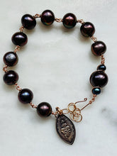 Load image into Gallery viewer, Chocolate Freshwater Pearls and Bronze Rosary Bracelet - Sacred Heart
