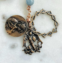 Load image into Gallery viewer, Saint Michael Aquamarine Gemstone Rosary: Bronze Single Decade

