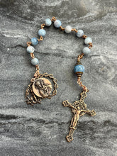 Load image into Gallery viewer, Saint Michael Aquamarine Gemstone Rosary: Bronze Single Decade
