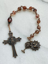 Load image into Gallery viewer, Sacred Heart Blessed Sacrament Pocket Rosary - Rutile Quartz - Single Decade Bronze Tenner
