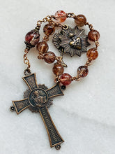 Load image into Gallery viewer, Sacred Heart Blessed Sacrament Pocket Rosary - Rutile Quartz - Single Decade Bronze Tenner
