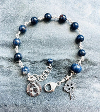 Load image into Gallery viewer, Sapphire September Birthstone Rosary Bracelet - All Sterling - Saint Anne Grandmother Rosary CeCeAgnes
