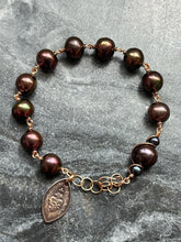 Load image into Gallery viewer, Chocolate Freshwater Pearls and Bronze Rosary Bracelet - Sacred Heart
