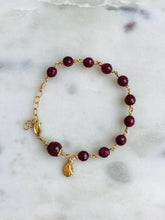 Load image into Gallery viewer, Gold &amp; Ruby Rosary Bracelet Sacred Heart Charm Catholic Jewelry
