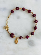 Load image into Gallery viewer, Gold &amp; Ruby Rosary Bracelet Sacred Heart Charm Catholic Jewelry
