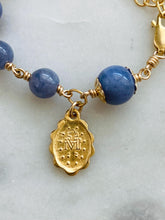 Load image into Gallery viewer, Gold Tanzanite Rosary Bracelet Miraculous Medal Charm December Birthstone
