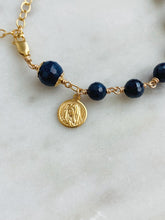 Load image into Gallery viewer, Gold and Sapphire Rosary Bracelet Our Lady of Sorrows September Birthstone
