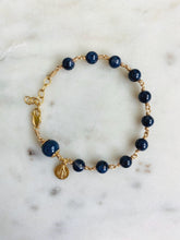 Load image into Gallery viewer, Gold &amp; Sapphire Rosary Bracelet Miraculous Medal Catholic Jewelry

