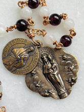 Load image into Gallery viewer, Saint James Pocket Rosary Moonstone, Garnet &amp; Bronze - Our Lady of the Pillar
