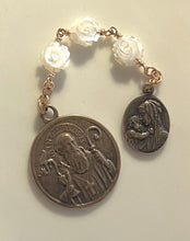 Load image into Gallery viewer, Three Hail Mary Chaplet - Saint Benedict - Shell Carved Roses and Bronze Medals
