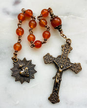 Load image into Gallery viewer, Sacred Heart Pocket Rosary - Carnelian and Bronze - Single Decade Rosary - CeCeAgnes
