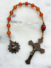 Load image into Gallery viewer, Sacred Heart Pocket Rosary - Carnelian and Bronze - Single Decade Rosary - CeCeAgnes
