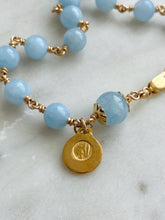 Load image into Gallery viewer, Aquamarine Rosary Bracelet - Gold Our Lady of Lourdes Charm
