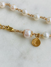 Load image into Gallery viewer, Gold Freshwater Pearl Rosary Bracelet - Saint Joseph Charm - Catholic Jewelry
