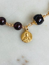 Load image into Gallery viewer, Garnet Rosary Bracelet 18k Gold Vermeil Sacred Heart Charm
