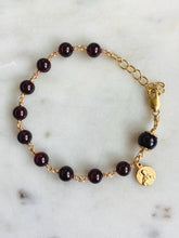 Load image into Gallery viewer, Garnet Rosary Bracelet 18k Gold Vermeil Sacred Heart Charm
