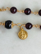 Load image into Gallery viewer, Garnet Rosary Bracelet 18k Gold Vermeil Sacred Heart Charm
