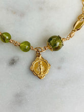 Load image into Gallery viewer, Gold &amp; Peridot Rosary Bracelet Miraculous Medal Charm, August Birthstone
